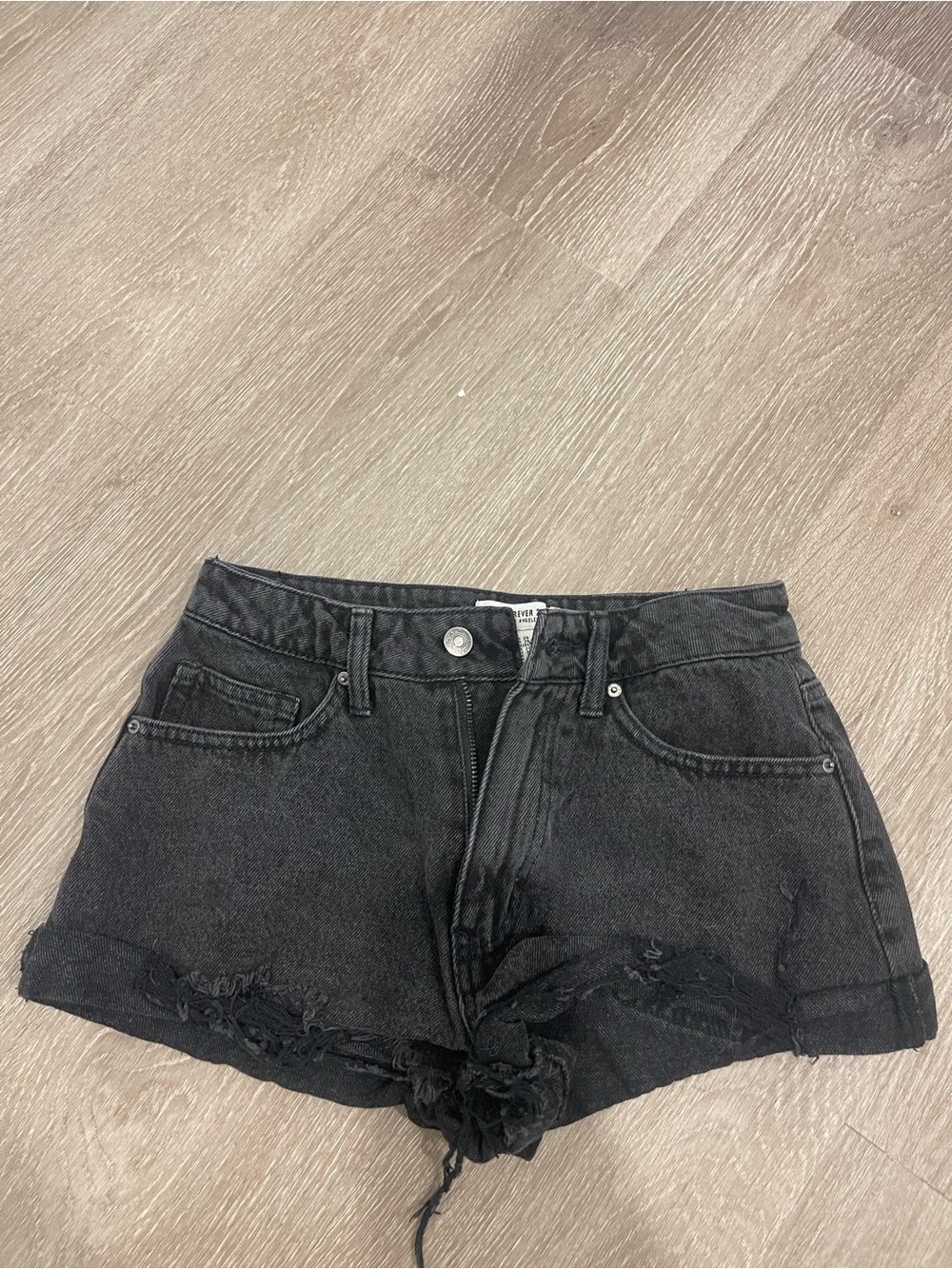Forever 21 Black Distressed Denim Jean Shorts